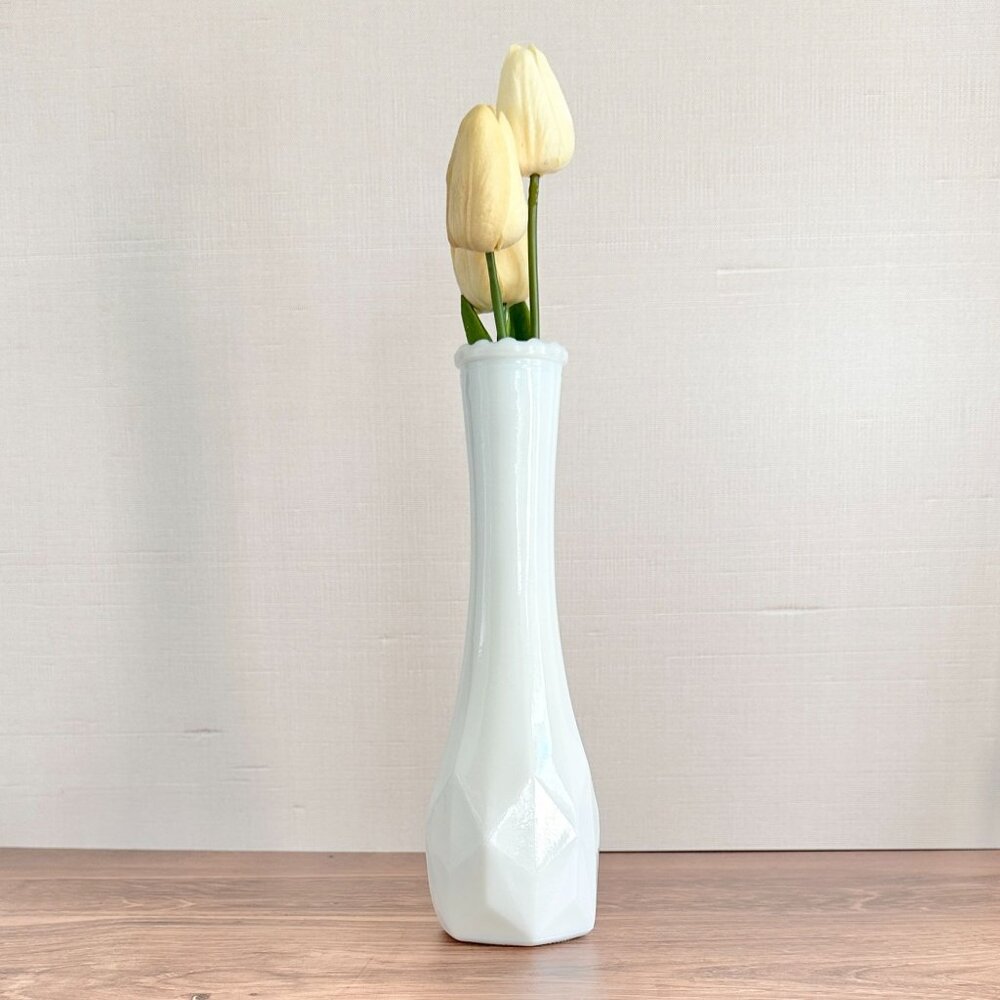 Mid Century Modern EO Brody Milk Glass Vase 8.75" Tall